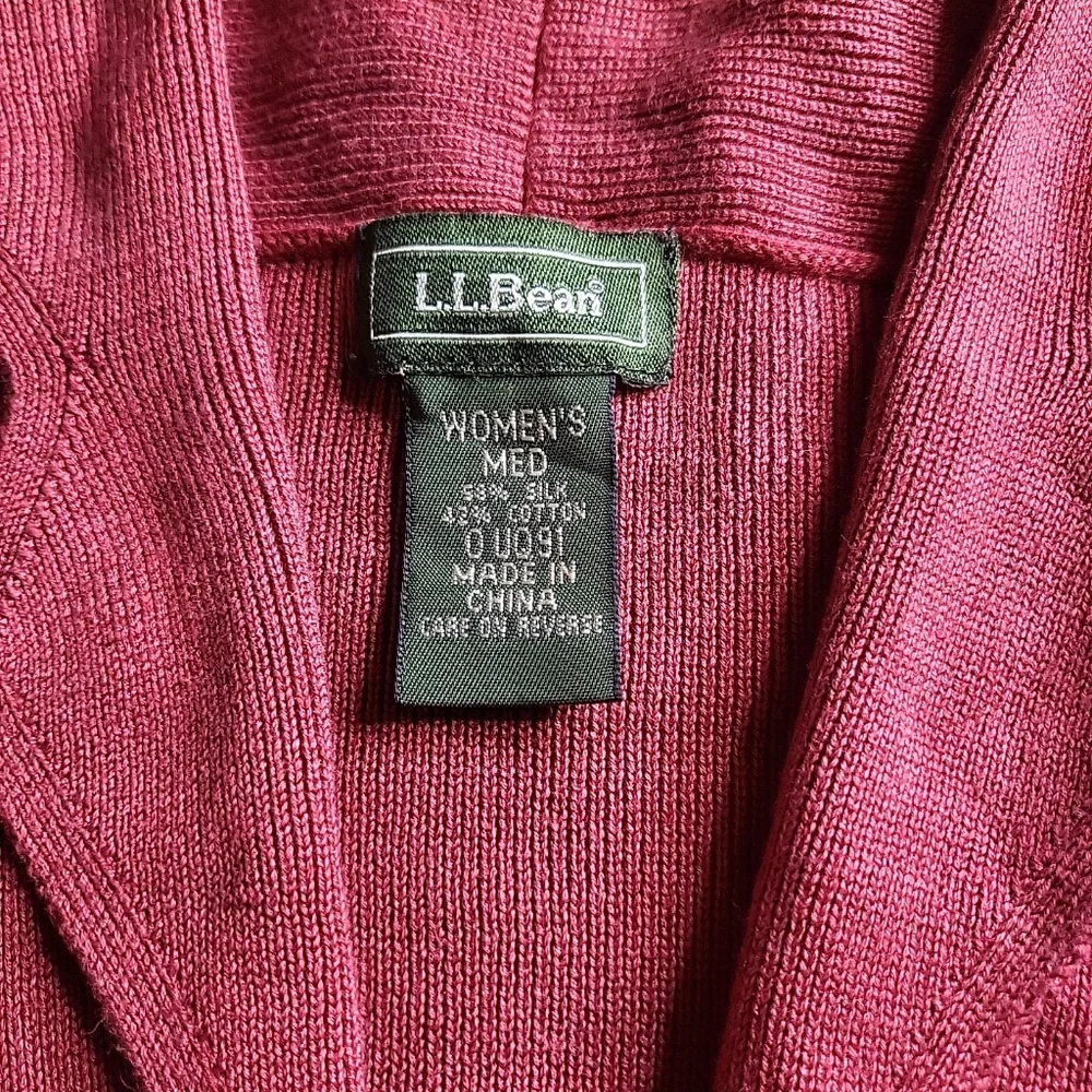 Womens L.L. Bean Sweater Cardi Silk Blend Burnt Red Cardigan Size M Indie Fall - Picture 4 of 11